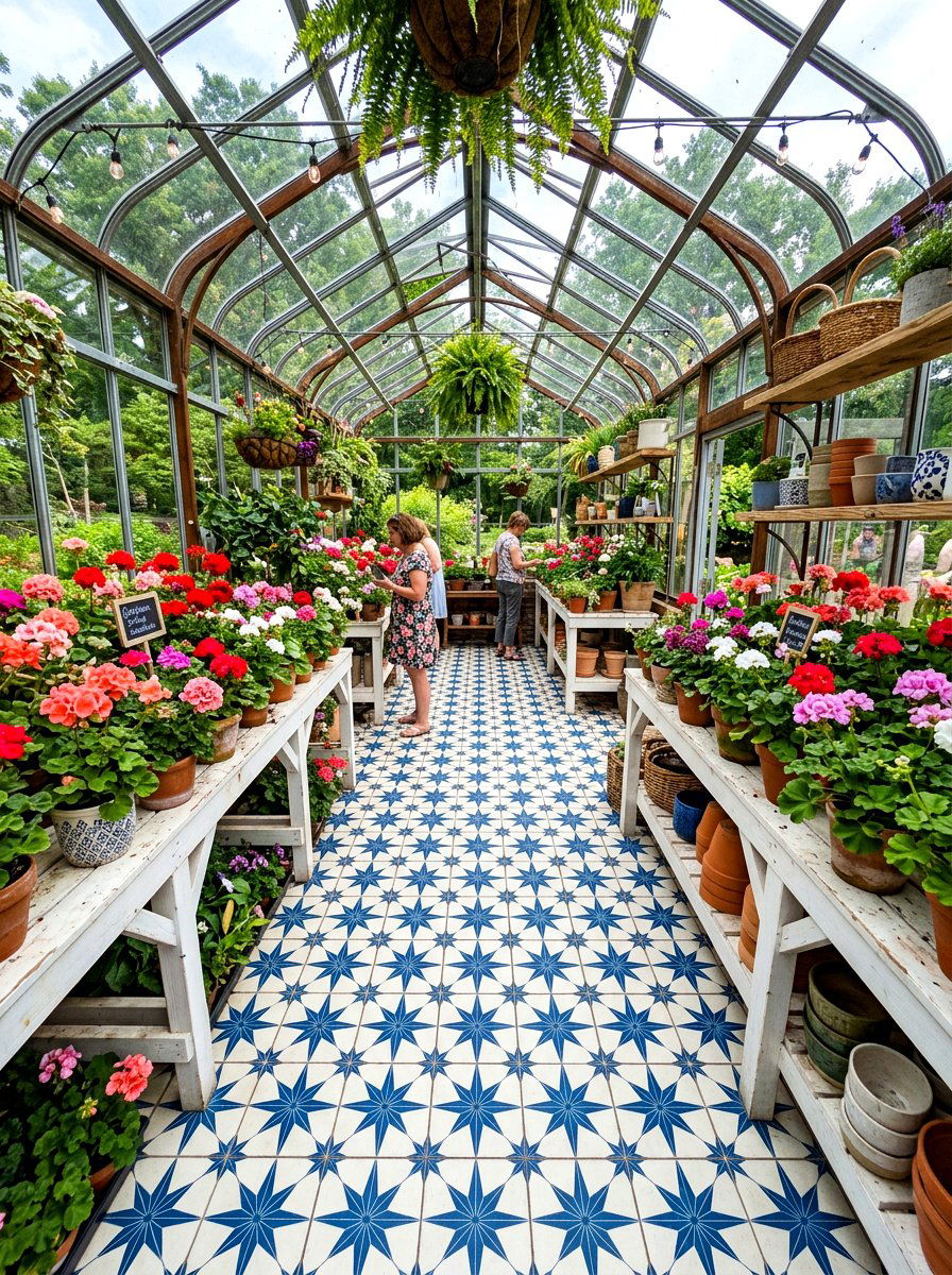 Geometric Pattern Tile Floor - 30 greenhouse walkway ideas