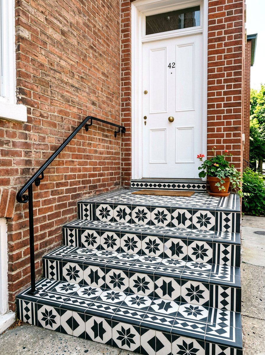 Geometric Pattern Tile For Stoop - 30 townhouse stoop ideas