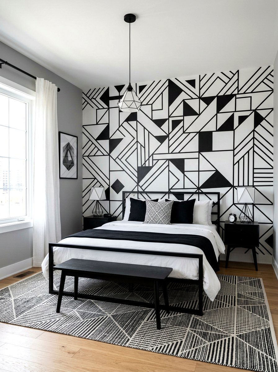 Geometric Pattern Wallpaper - 30 mural wallpaper bedroom aesthetic ideas
