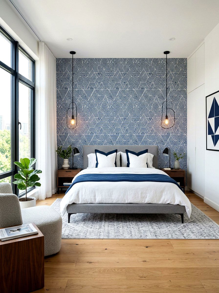 Geometric Pattern Wallpaper - 30 bedroom wallpaper accent ideas