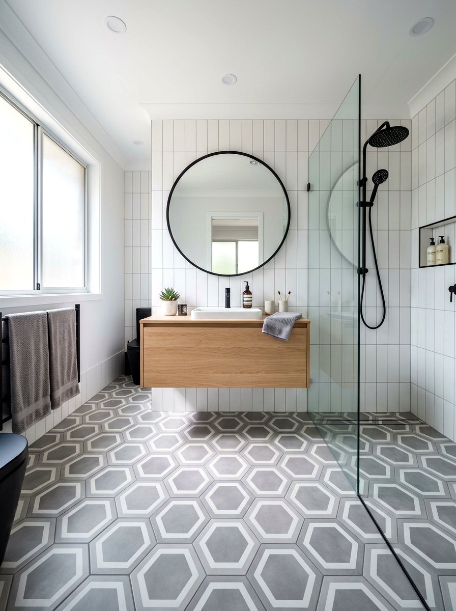 Geometric Patterned Bathroom Tile - 30 eclectic bathroom ideas