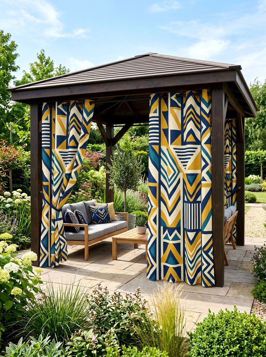 Geometric Patterned Curtain - 30 gazebo curtain ideas