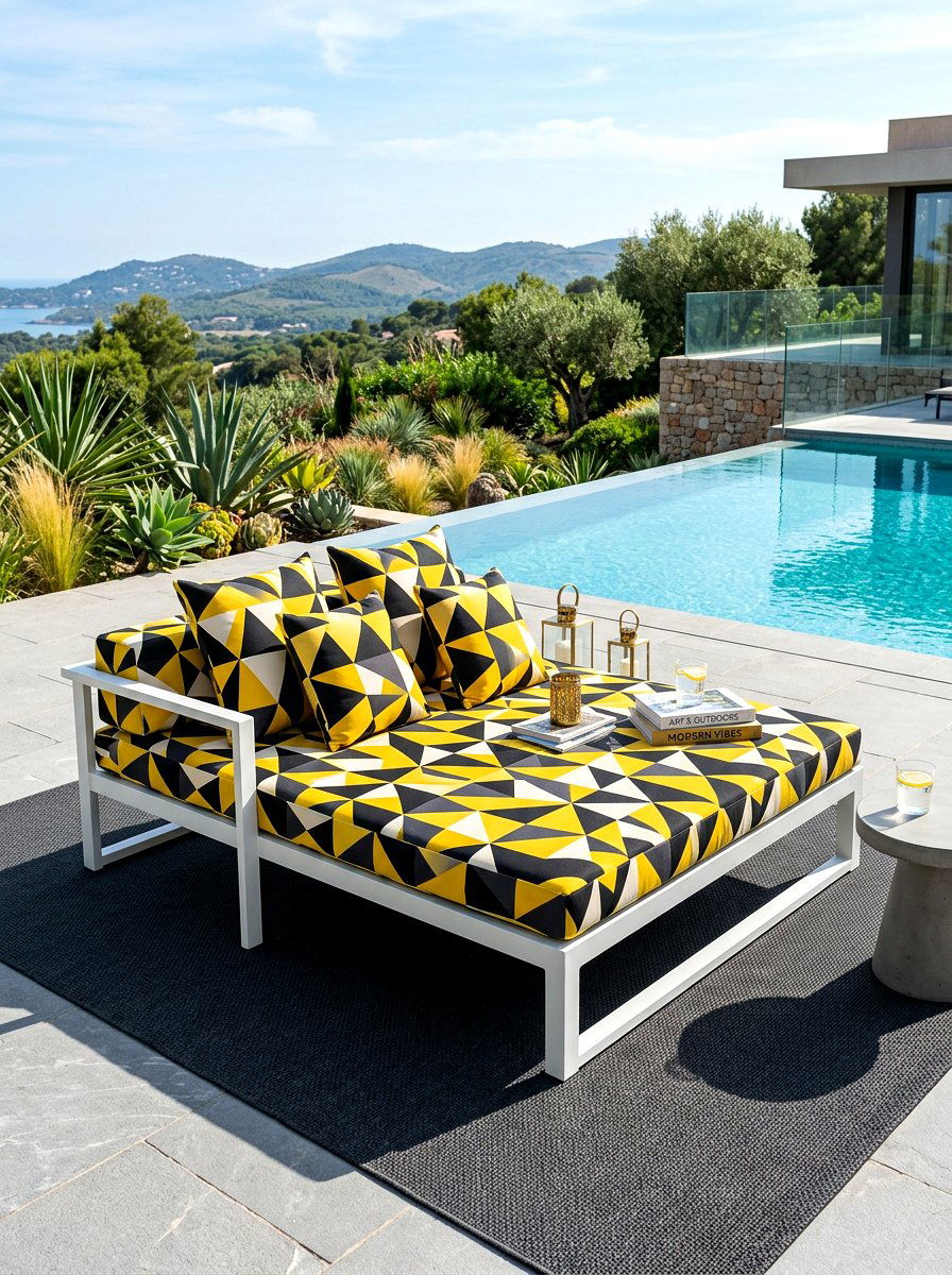 Geometric Patterned Outdoor Daybed - 30 poolside daybed cabana ideas