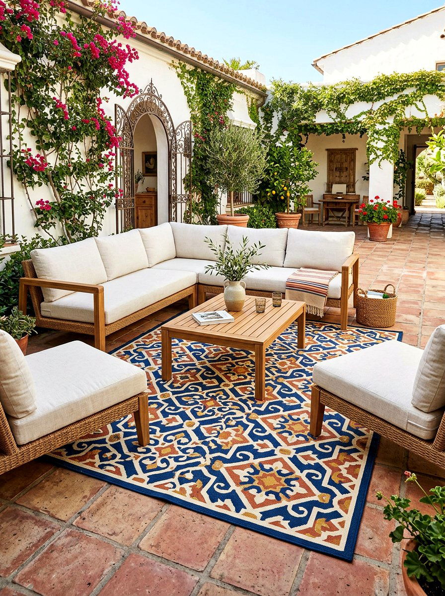 Geometric Patterned Rug - 30 Spanish courtyard ideas