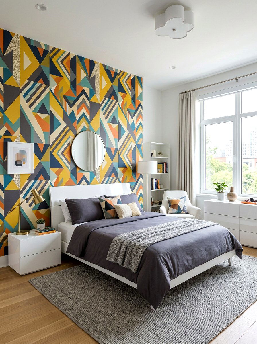 Geometric Patterned Striped Wallpaper - 30 candy stripe bedroom ideas