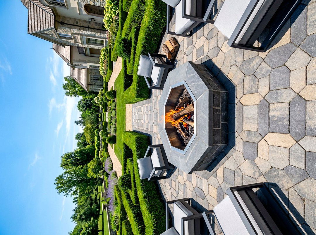 Geometric Paver Fire Pit - 30 sunken fire lounge ideas