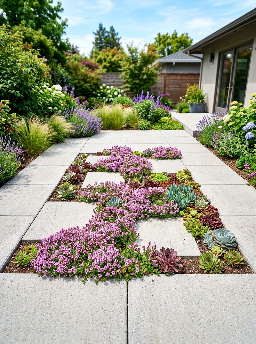 Geometric Paver Inset Bed - 30 modern flower bed ideas