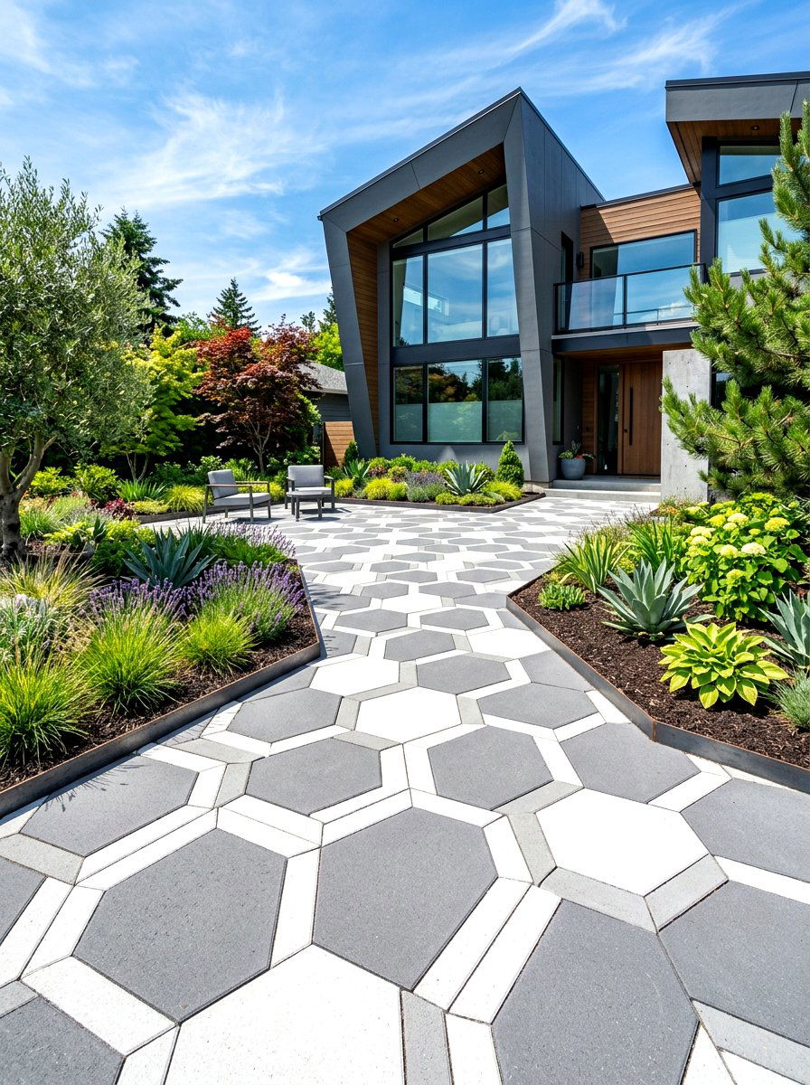 Geometric Paver Layout - 30 front yard walkway ideas