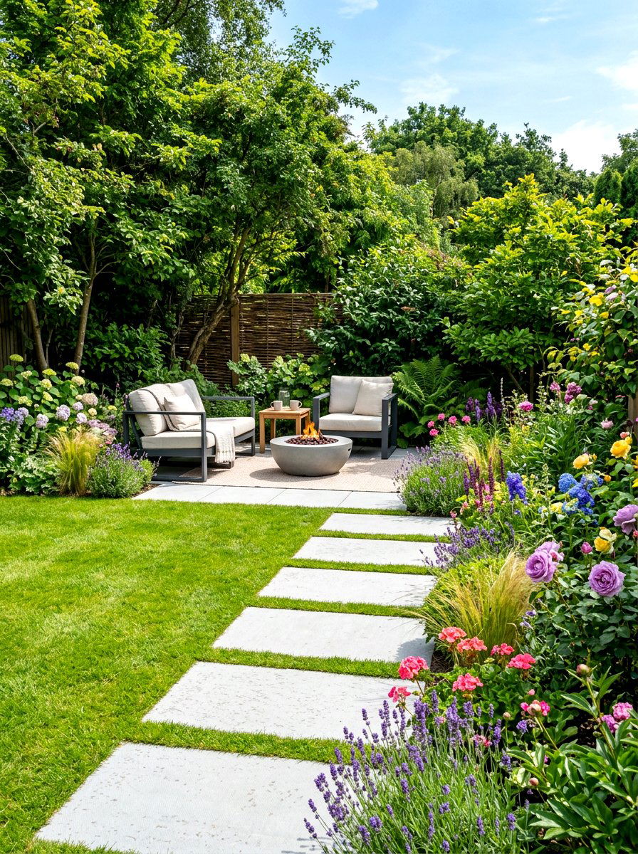 Geometric Paver Path - 30 modern backyard lounge ideas
