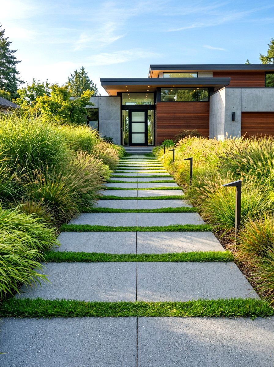 Geometric Paver Path - 30 modern backyard ideas