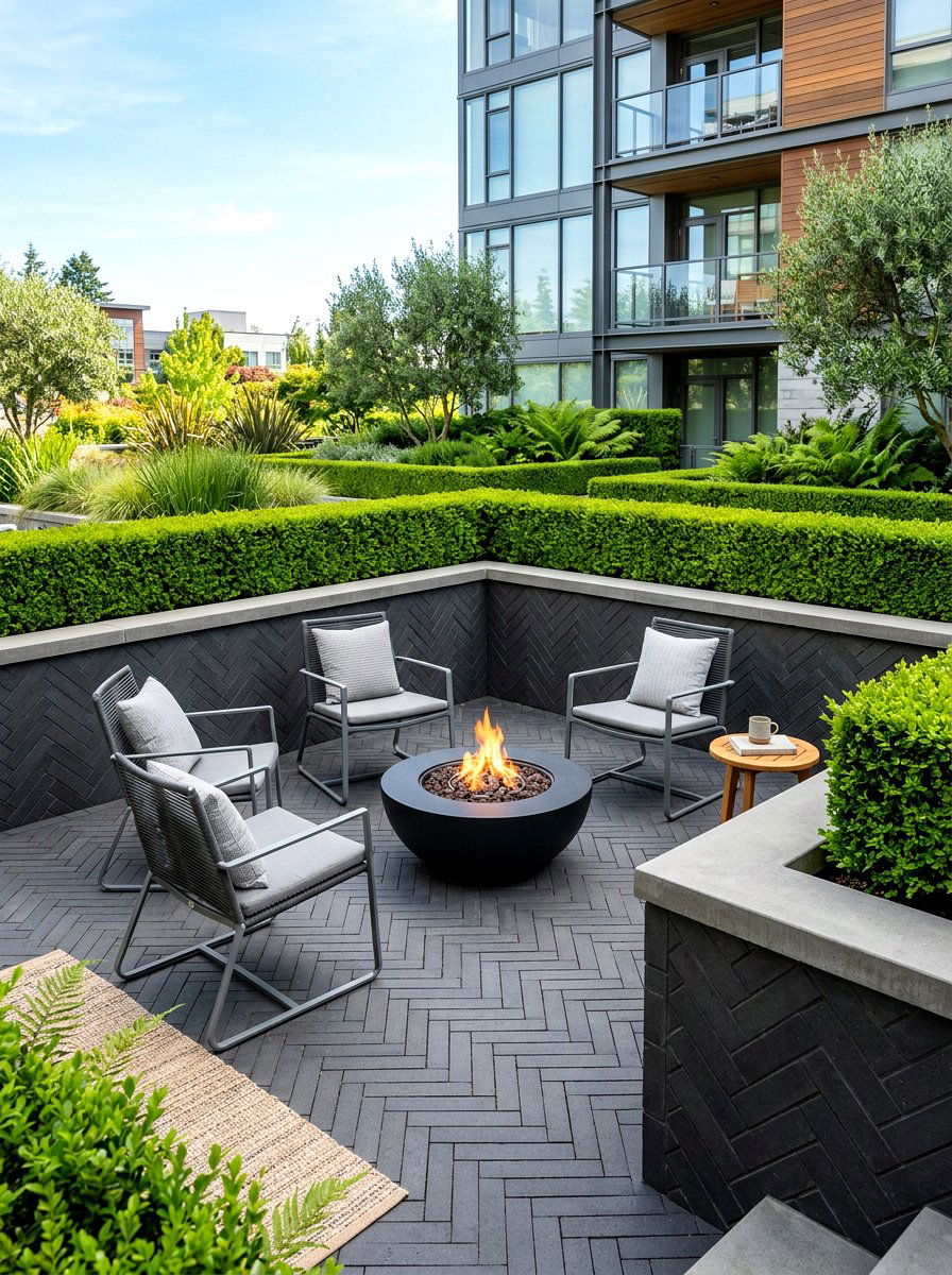 Geometric Paver Seating Area - 30 sunken backyard seating ideas