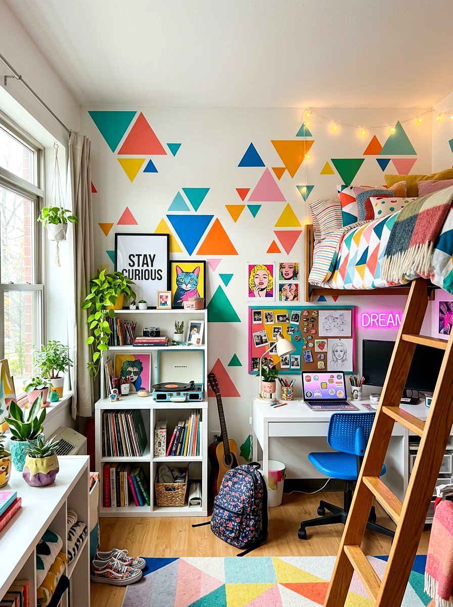 Geometric Peel And Stick Decals - 30 dorm wall decor ideas