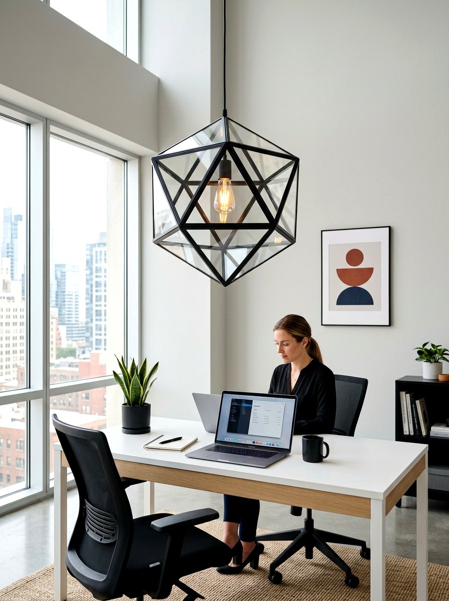 Geometric Pendant Light - 30 video call office ideas
