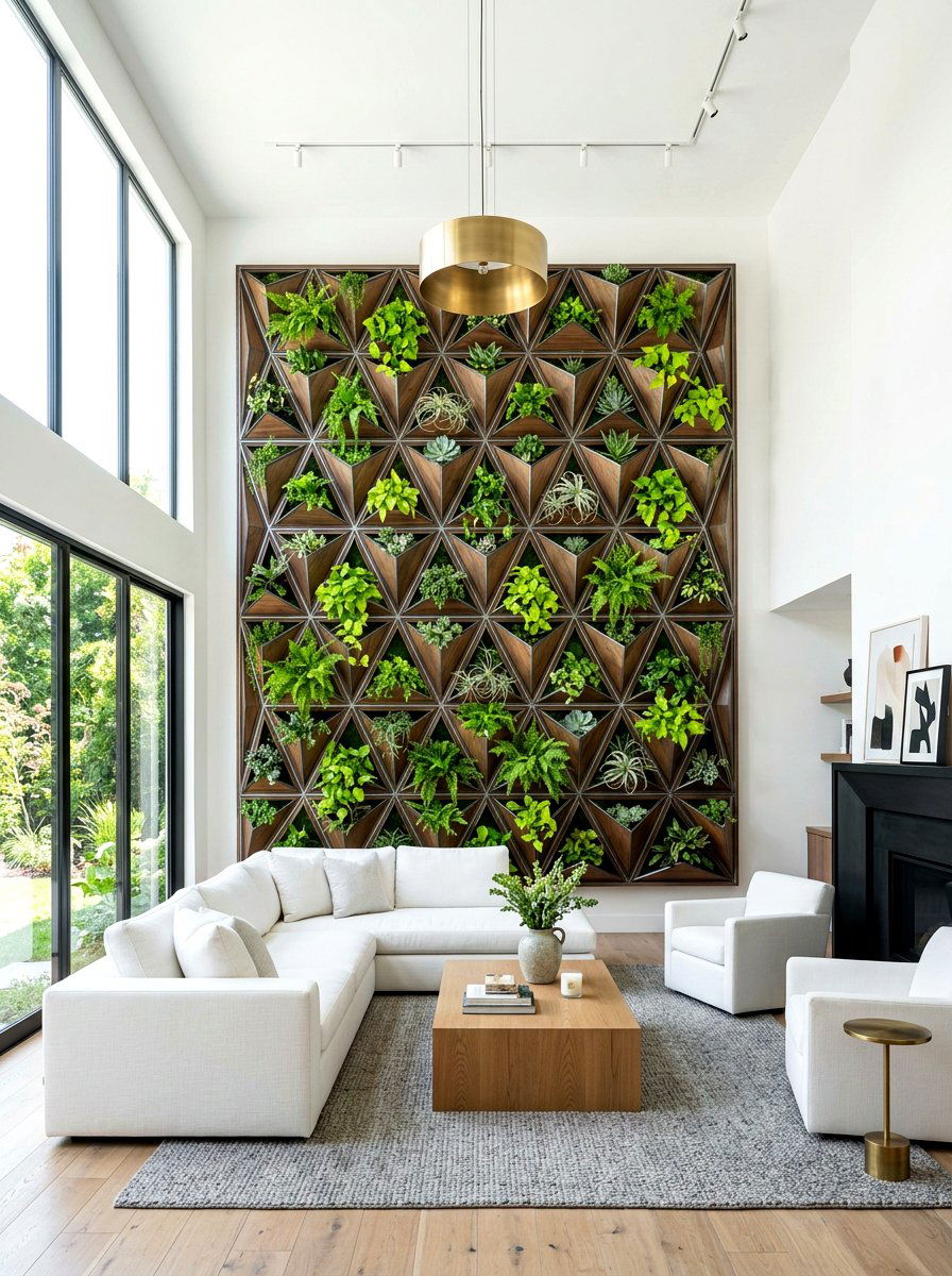 Geometric Plant Wall Panel - 30 living room plant wall ideas