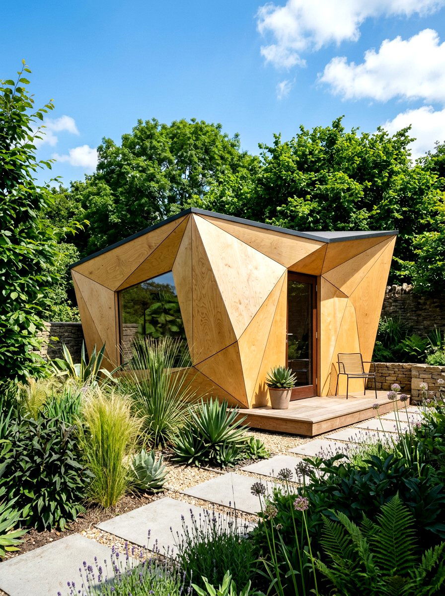 Geometric Plywood Shed - 30 modern garden shed ideas