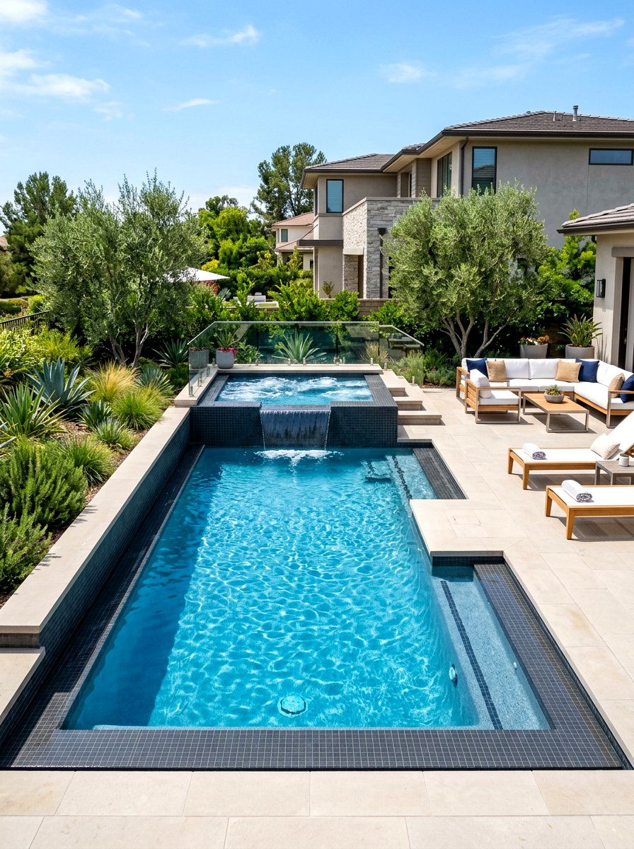 Geometric Pool Integrated Spa - 30 family pool ideas
