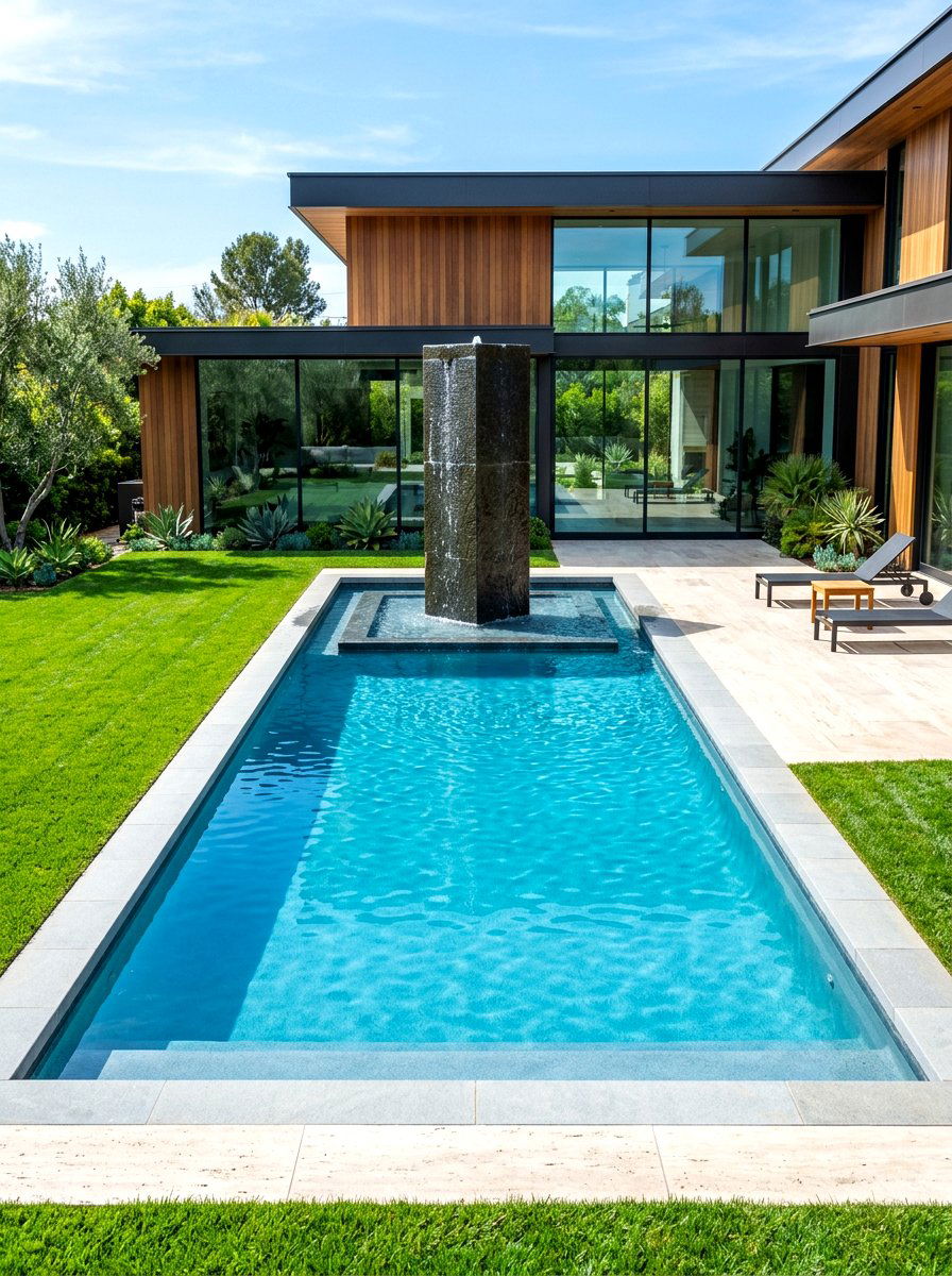 Geometric Pool Water Feature - 30 pool waterfall ideas