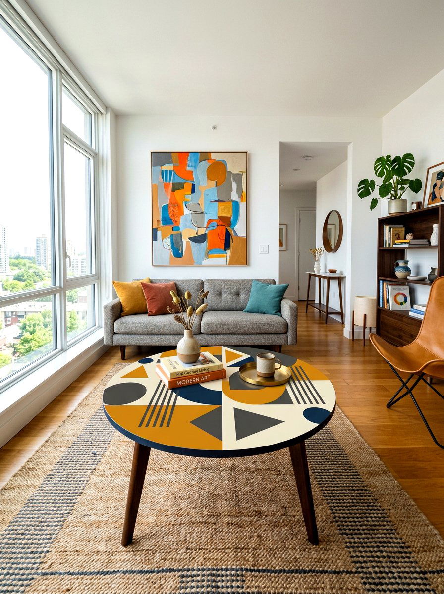 Geometric Print Accent Table - 30 skirted table ideas