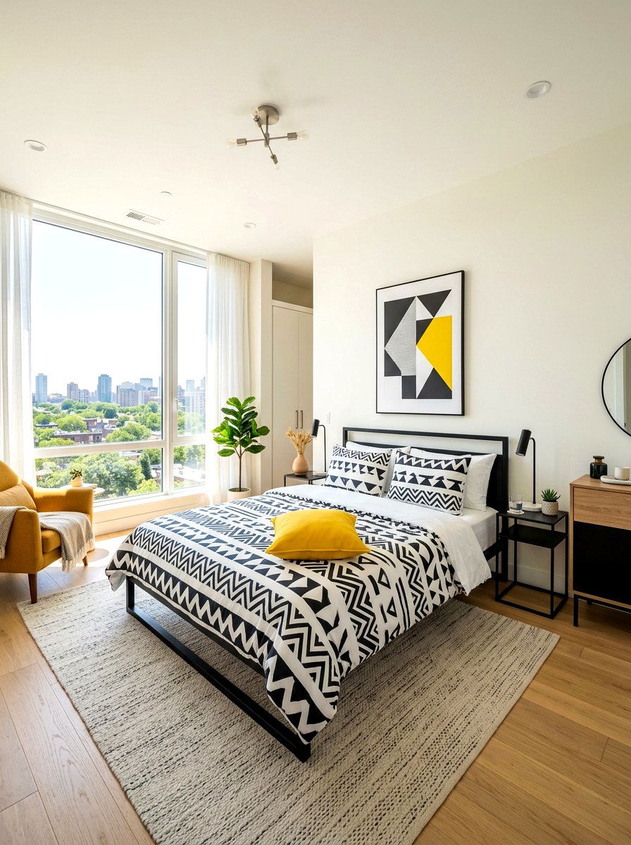 Geometric Print Bedding - 30 elevated bedscape ideas