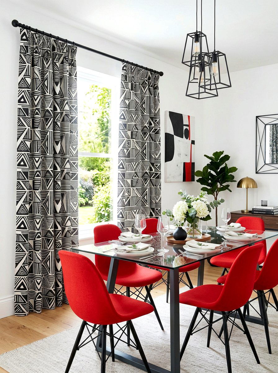 Geometric Print Dining Room Drapes - 30 dining room draped curtains ideas