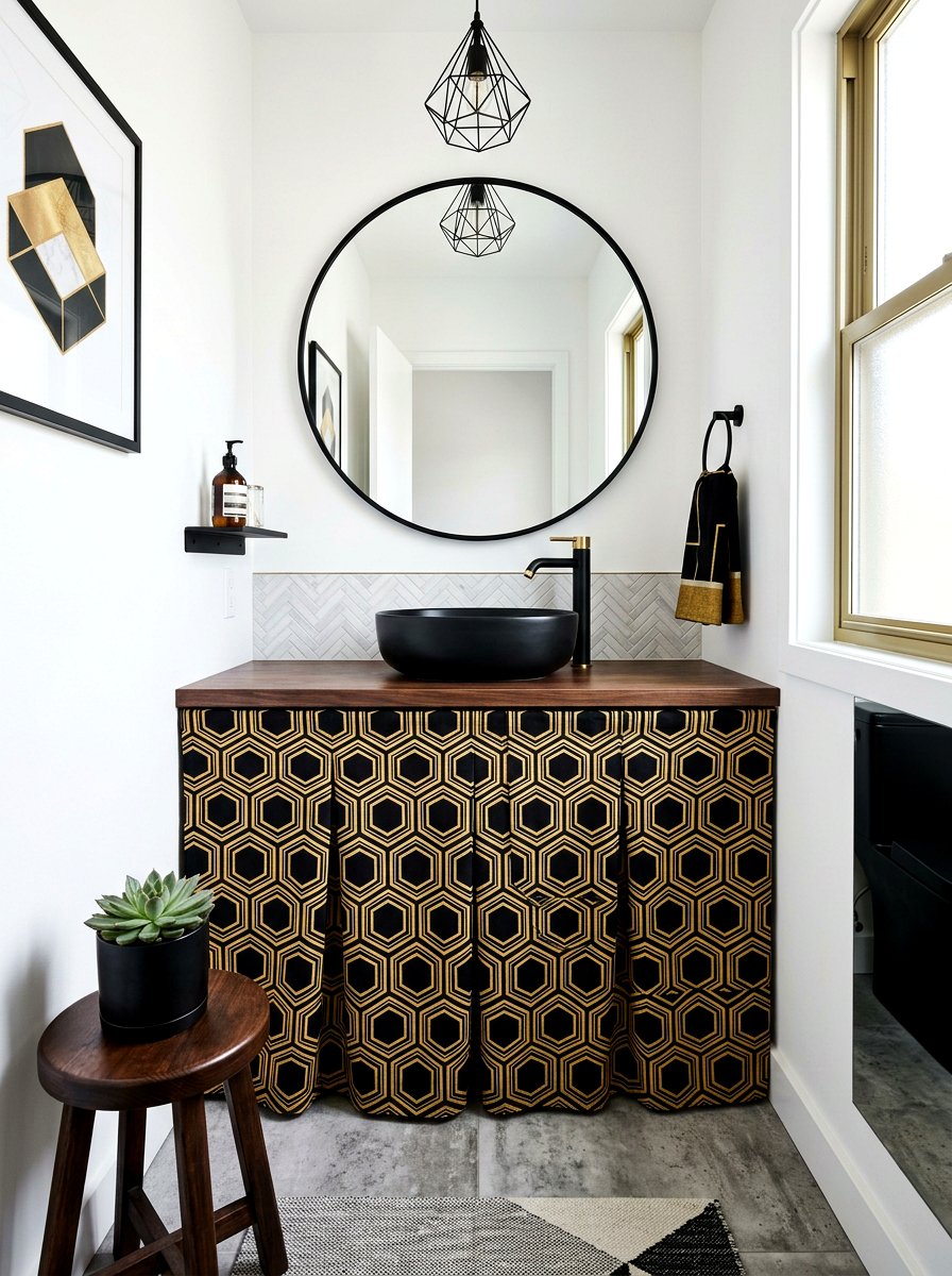Geometric Print Powder Room Sink - 30 skirted powder room sink ideas