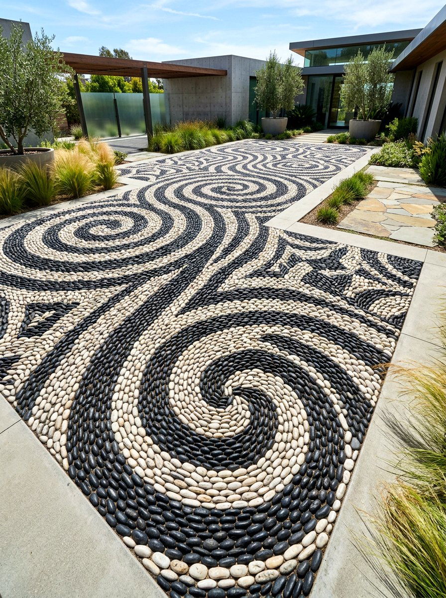 Geometric Rock Pattern - 30 river rock landscaping ideas