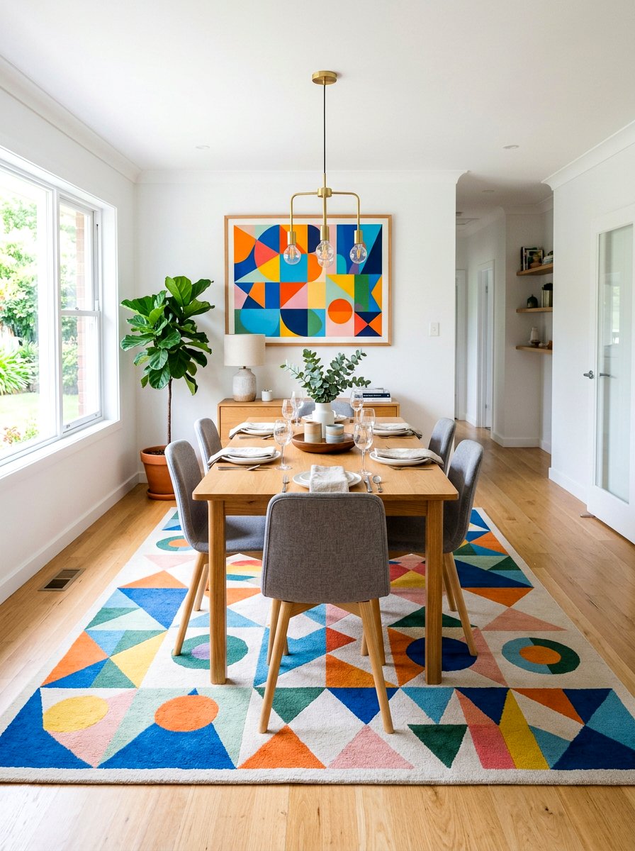 Geometric Rug Dining Room - 30 retro dining room ideas