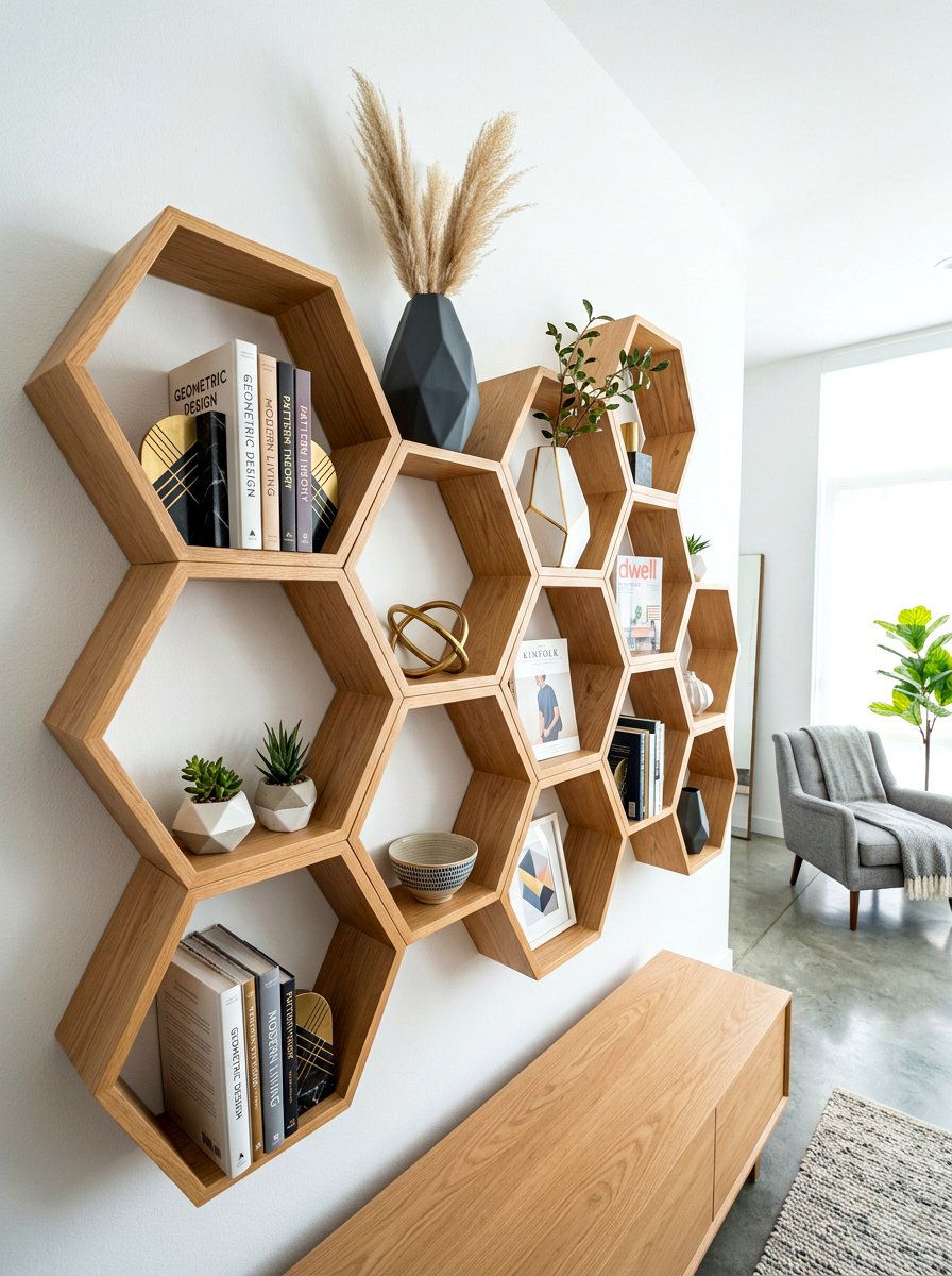Geometric Shelf Decor - 30 shelf styling ideas