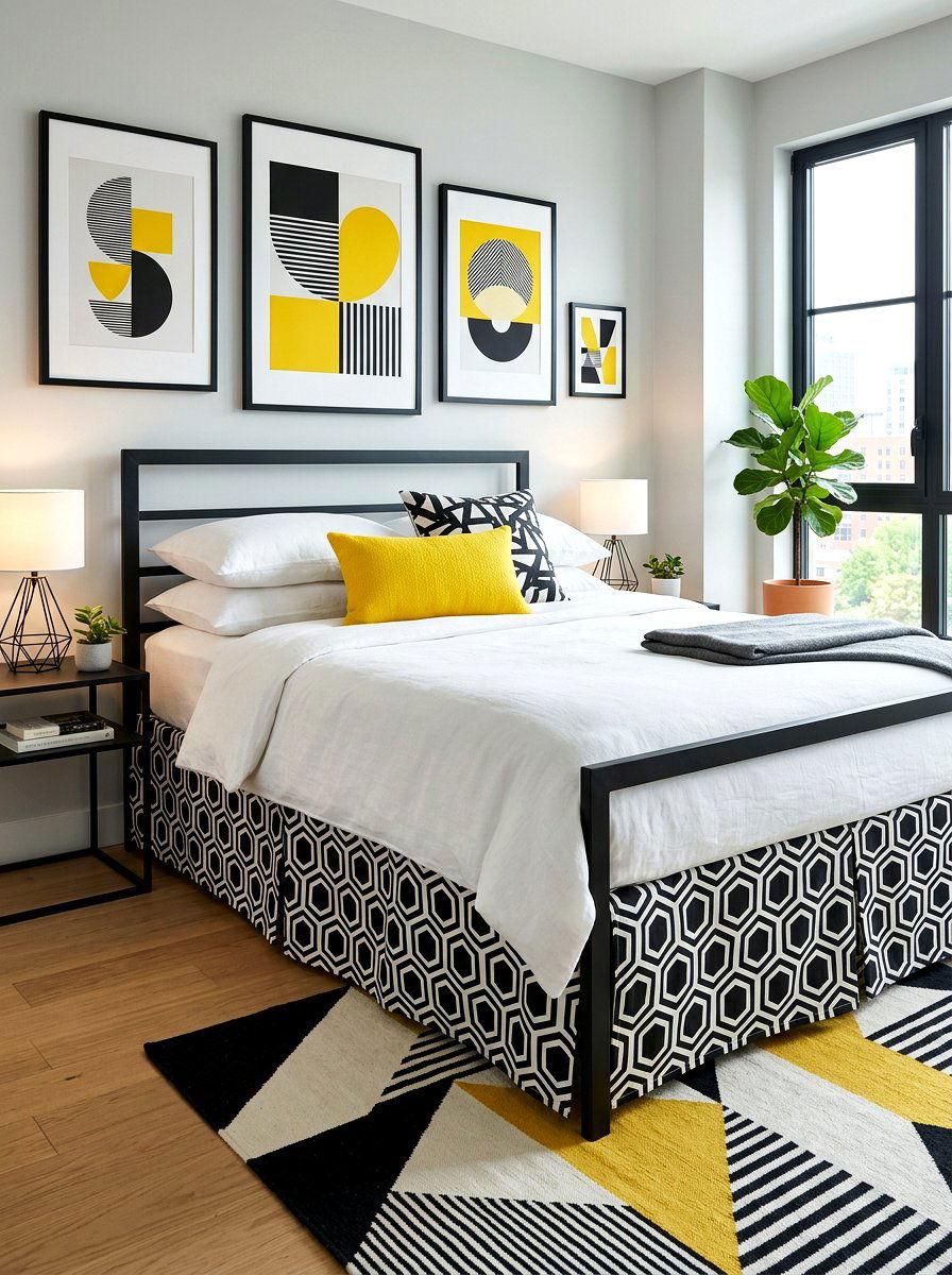 Geometric Skirted Bed - 30 skirted bed ideas