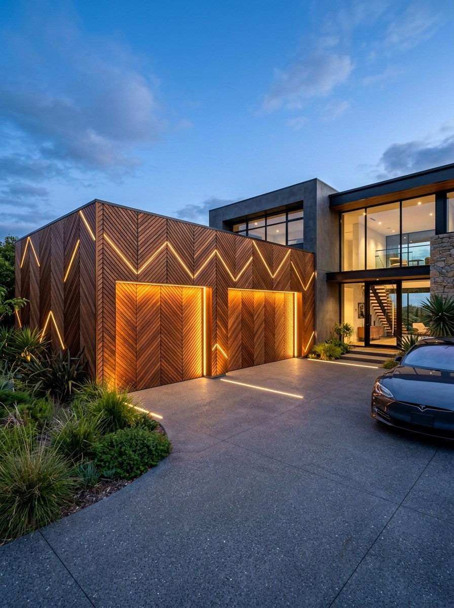 Geometric Slat Pattern - 30 garage facade ideas