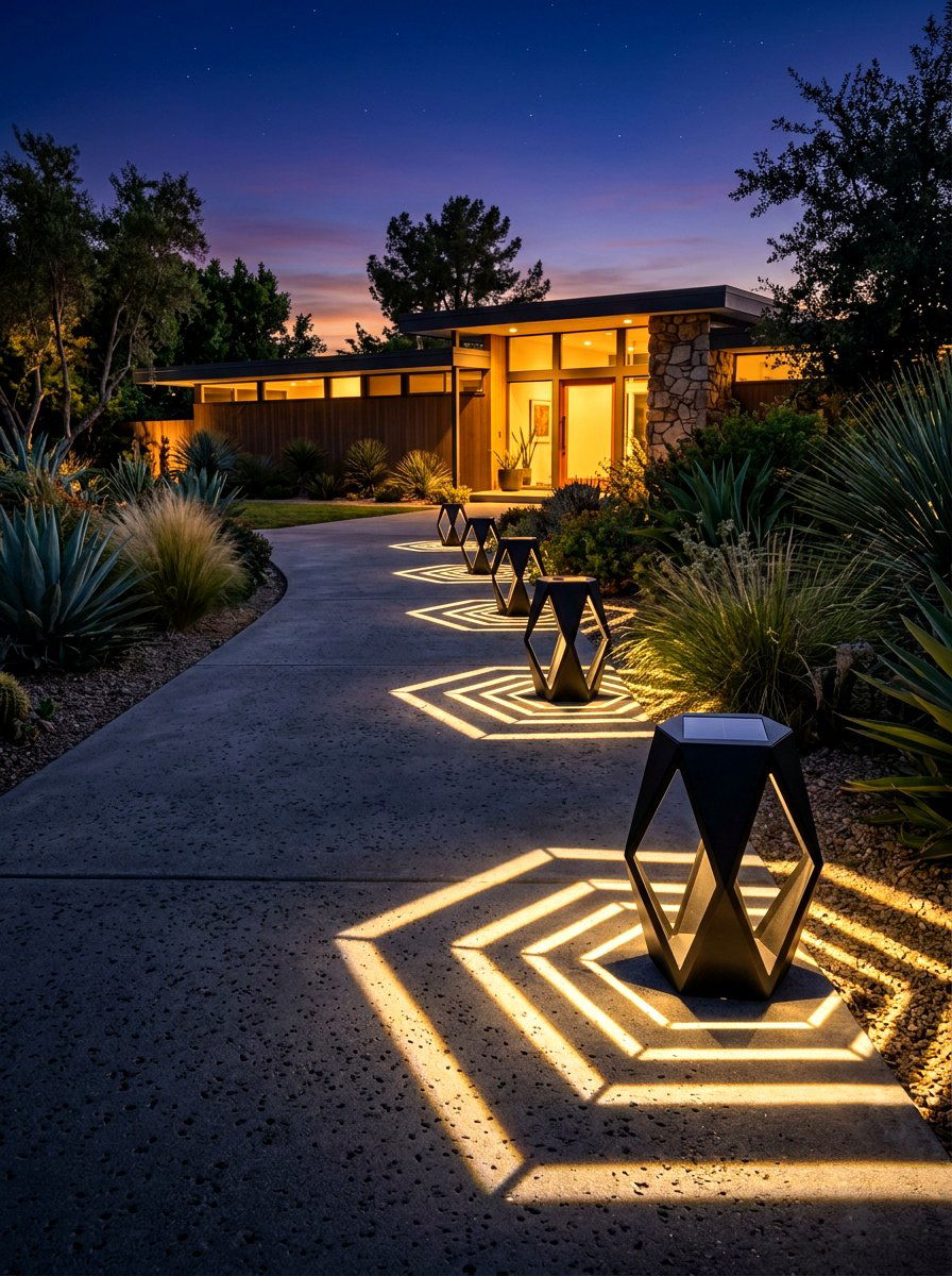 Geometric Solar Path Lights - 30 solar path lantern ideas