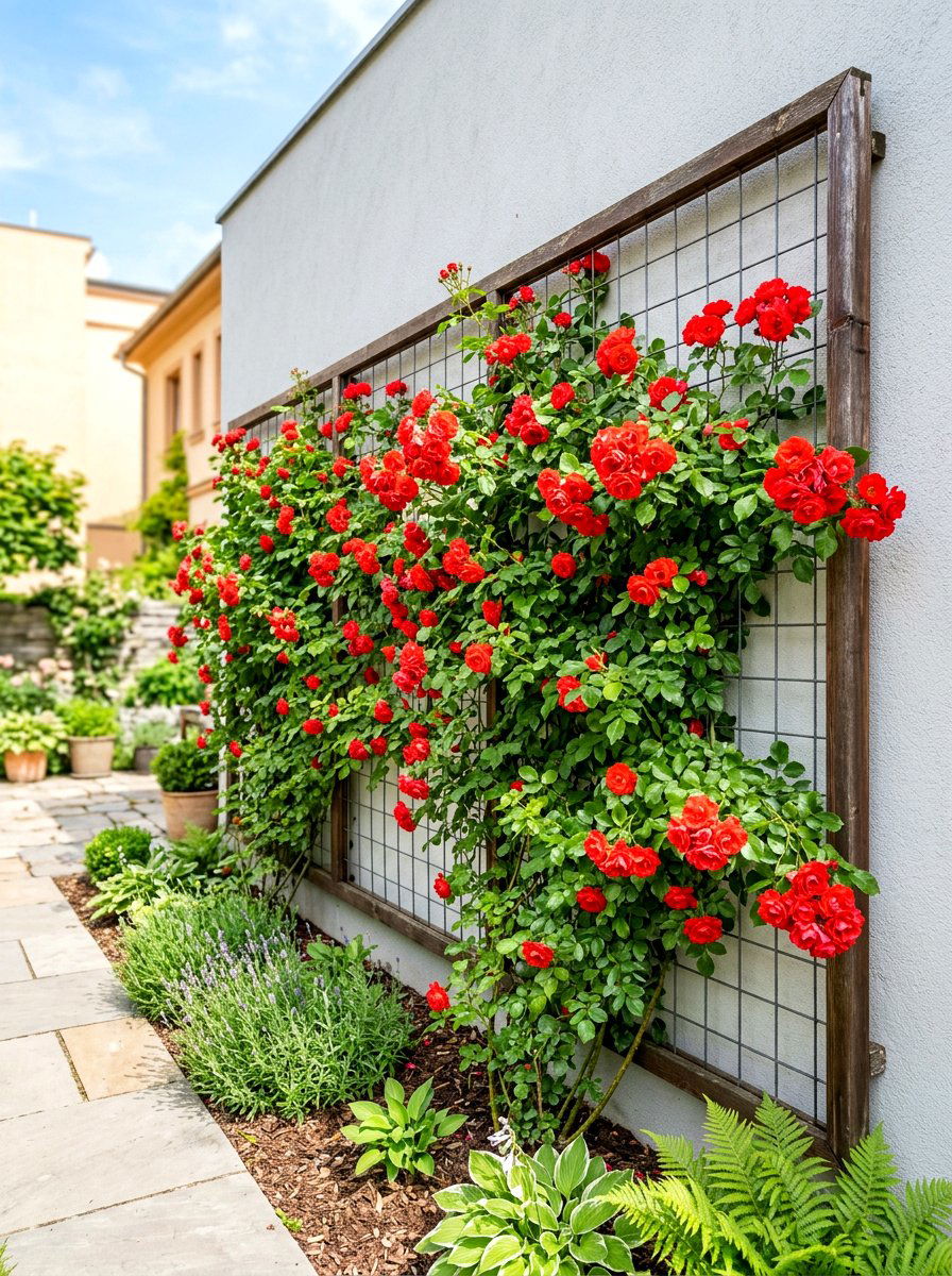 Geometric Square Mesh - 30 rose trellis wall ideas