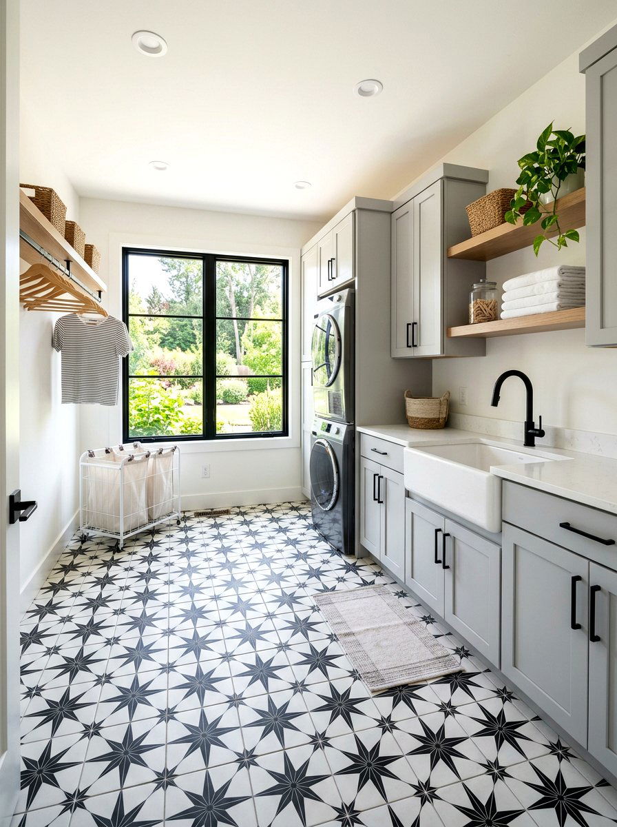 Geometric Star Tile - 30 laundry room floor tile ideas