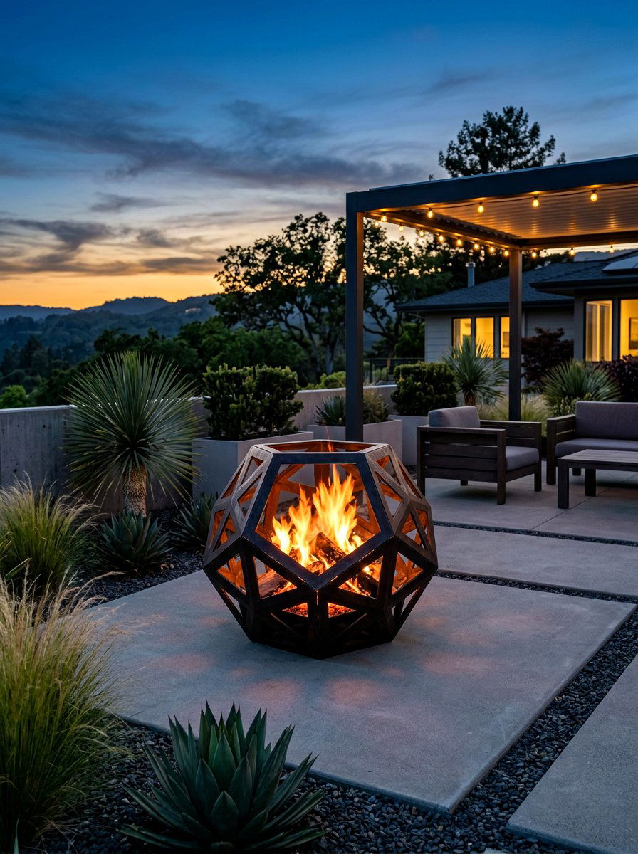 Geometric Steel Fire Pit - 30 portable fire pit ideas