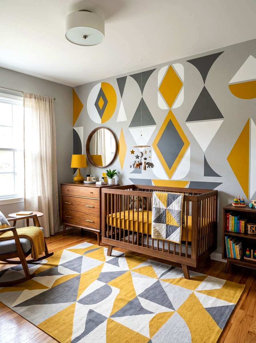 Geometric Stencil Wall Pattern - 30 nursery wall decor ideas