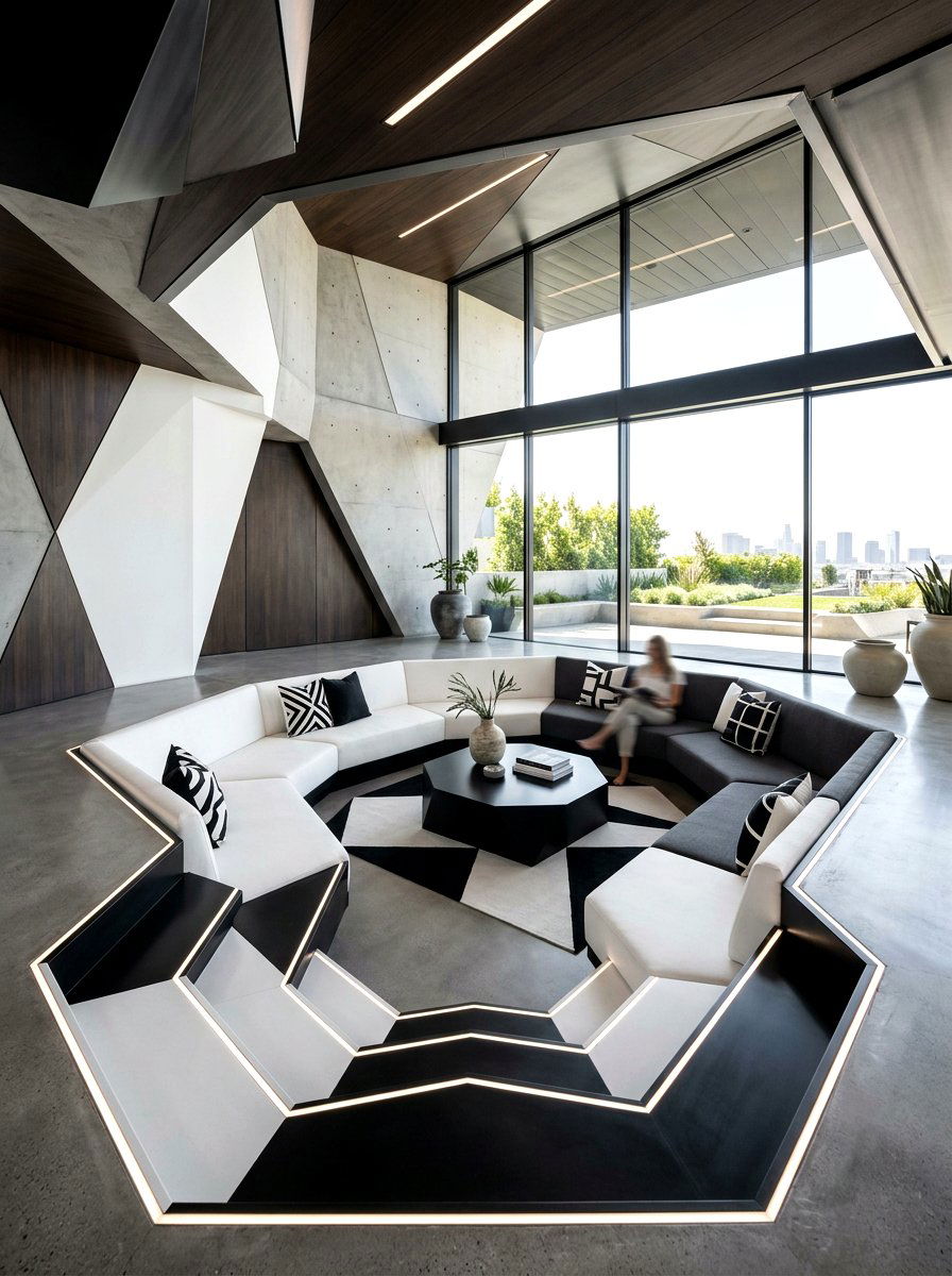 Geometric Step Down Lounge - 30 step down living room ideas