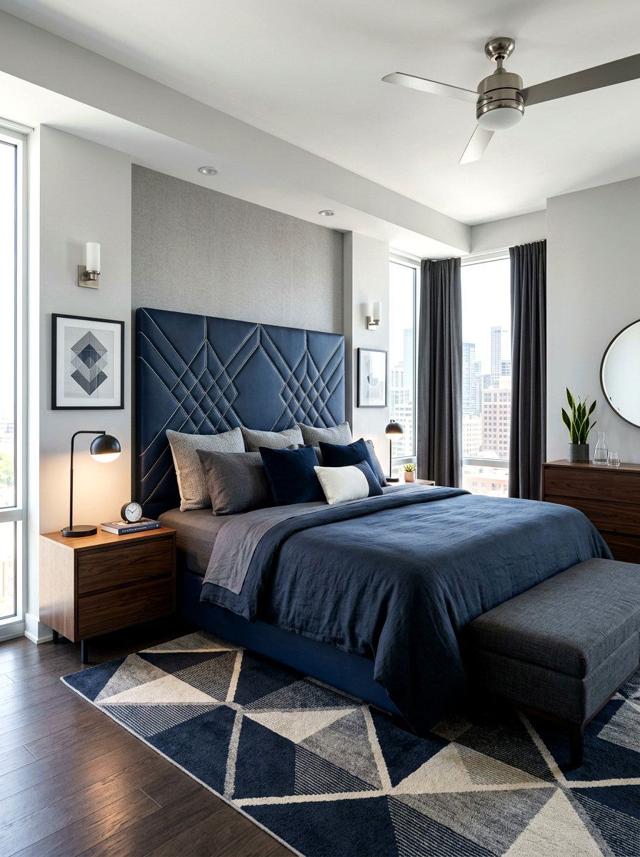 Geometric Stitched Headboard - 30 oversized headboard ideas