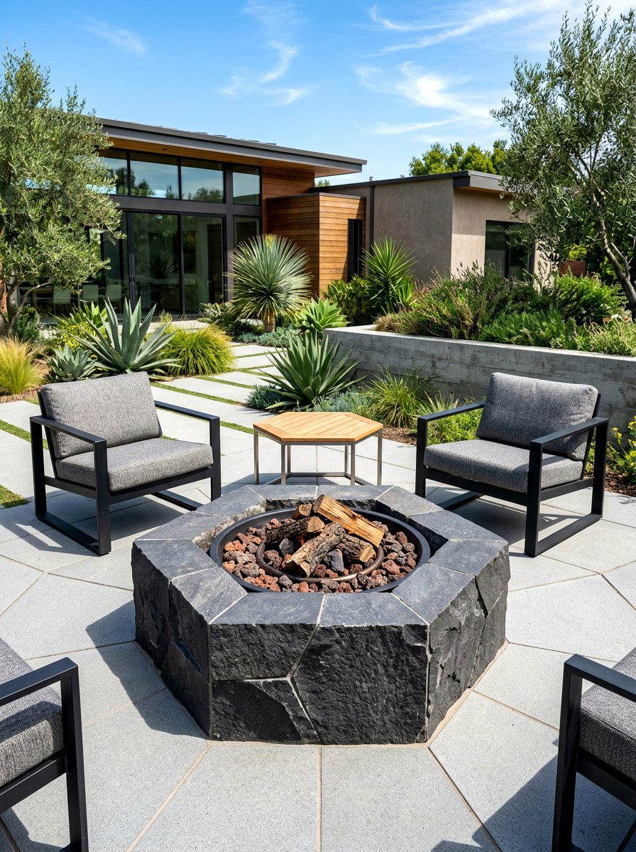 Geometric Stone Fire Pit - 30 stone fire pit ideas