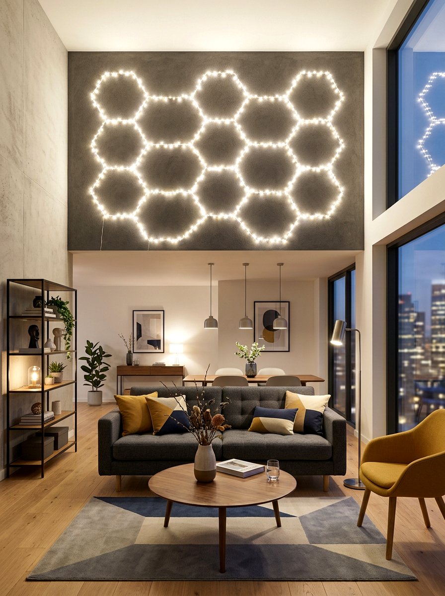 Geometric String Light Layout - 30 bistro lights patio ideas