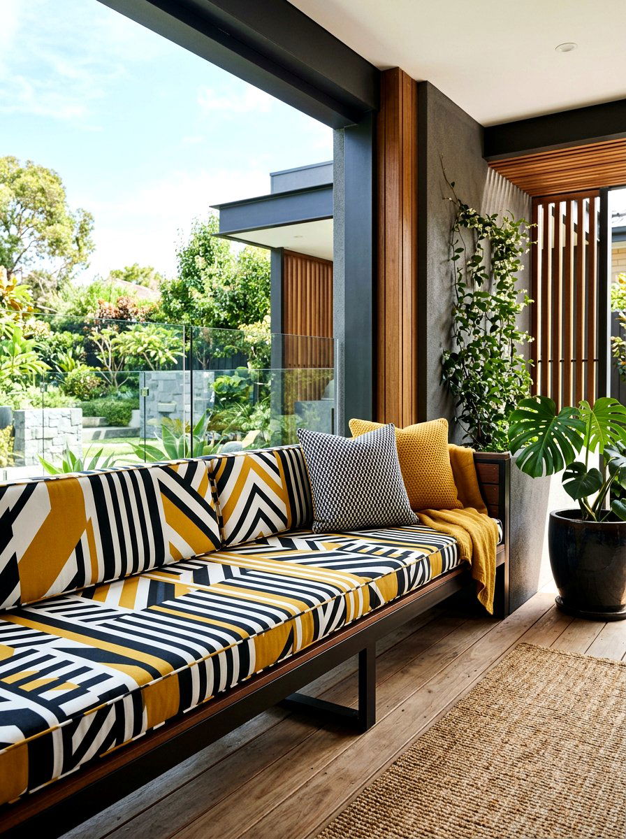 Geometric Striped Contemporary Porch Seat - 30 striped outdoor cushion porch ideas