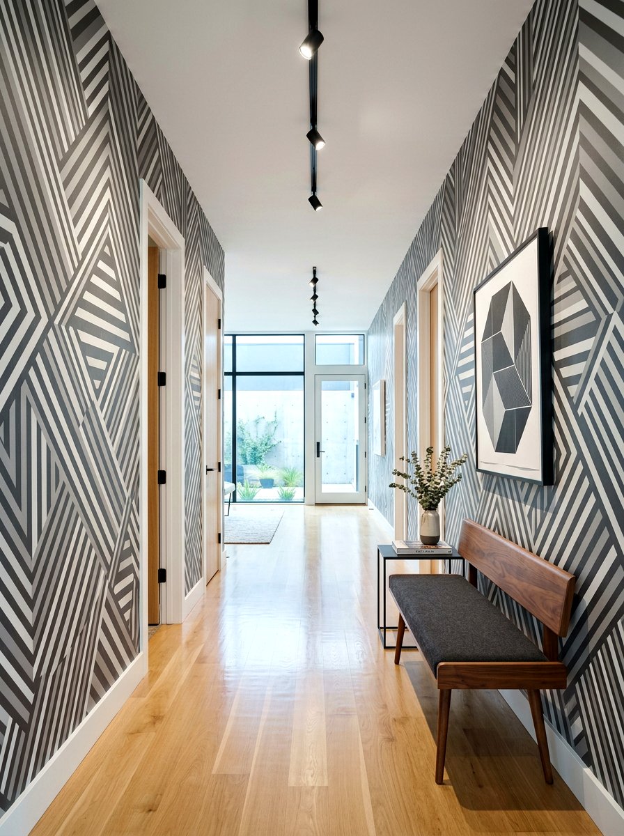 Geometric Striped Hallway Wallpaper - 30 striped hallway ideas