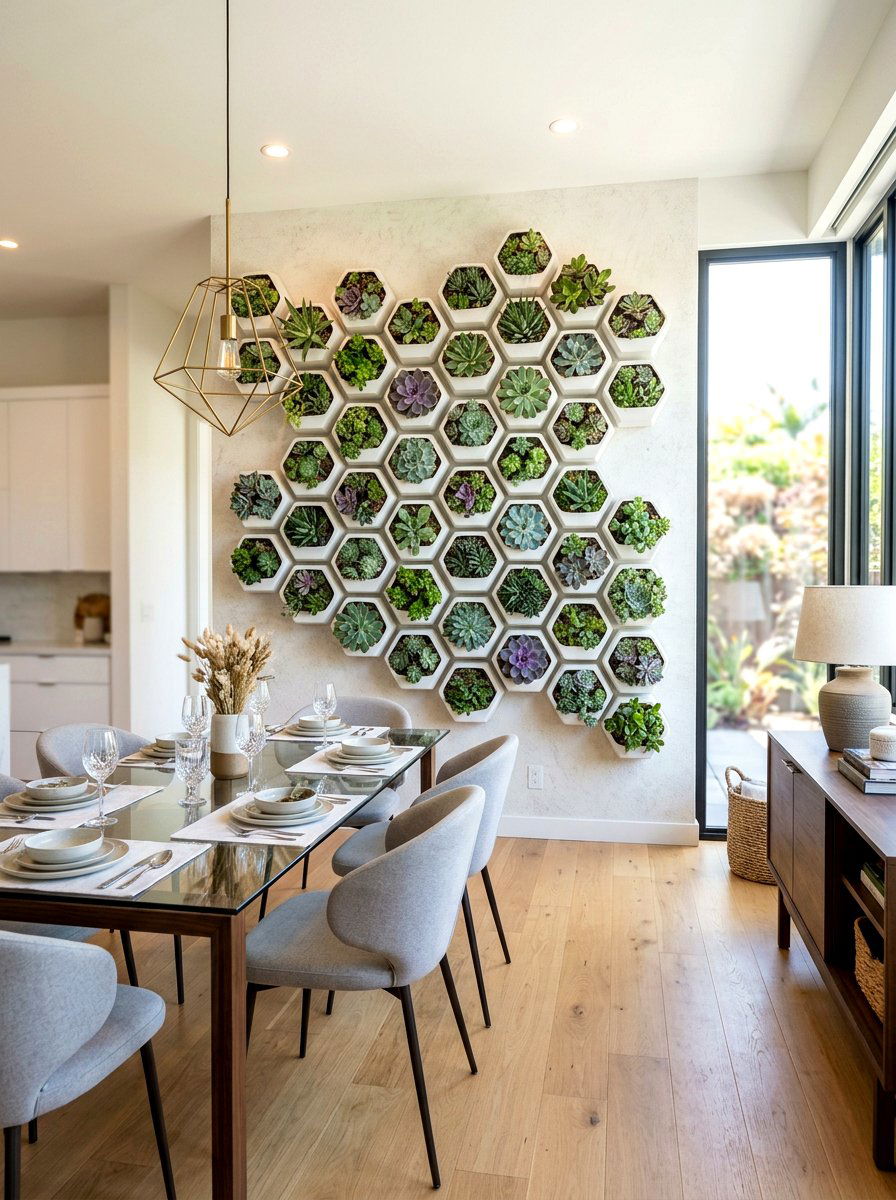 Geometric Succulent Wall - 30 green wall ideas