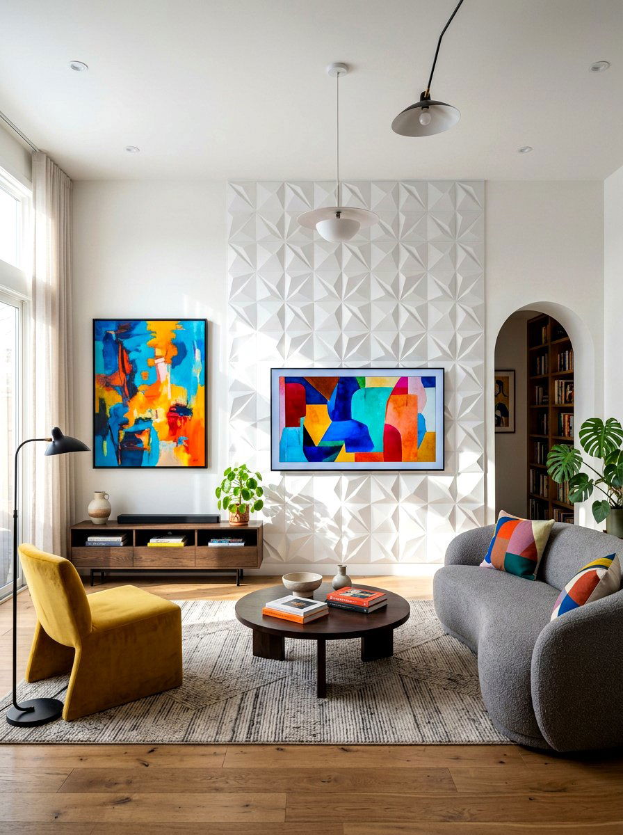 Geometric TV Wall - 30 TV wall panel ideas
