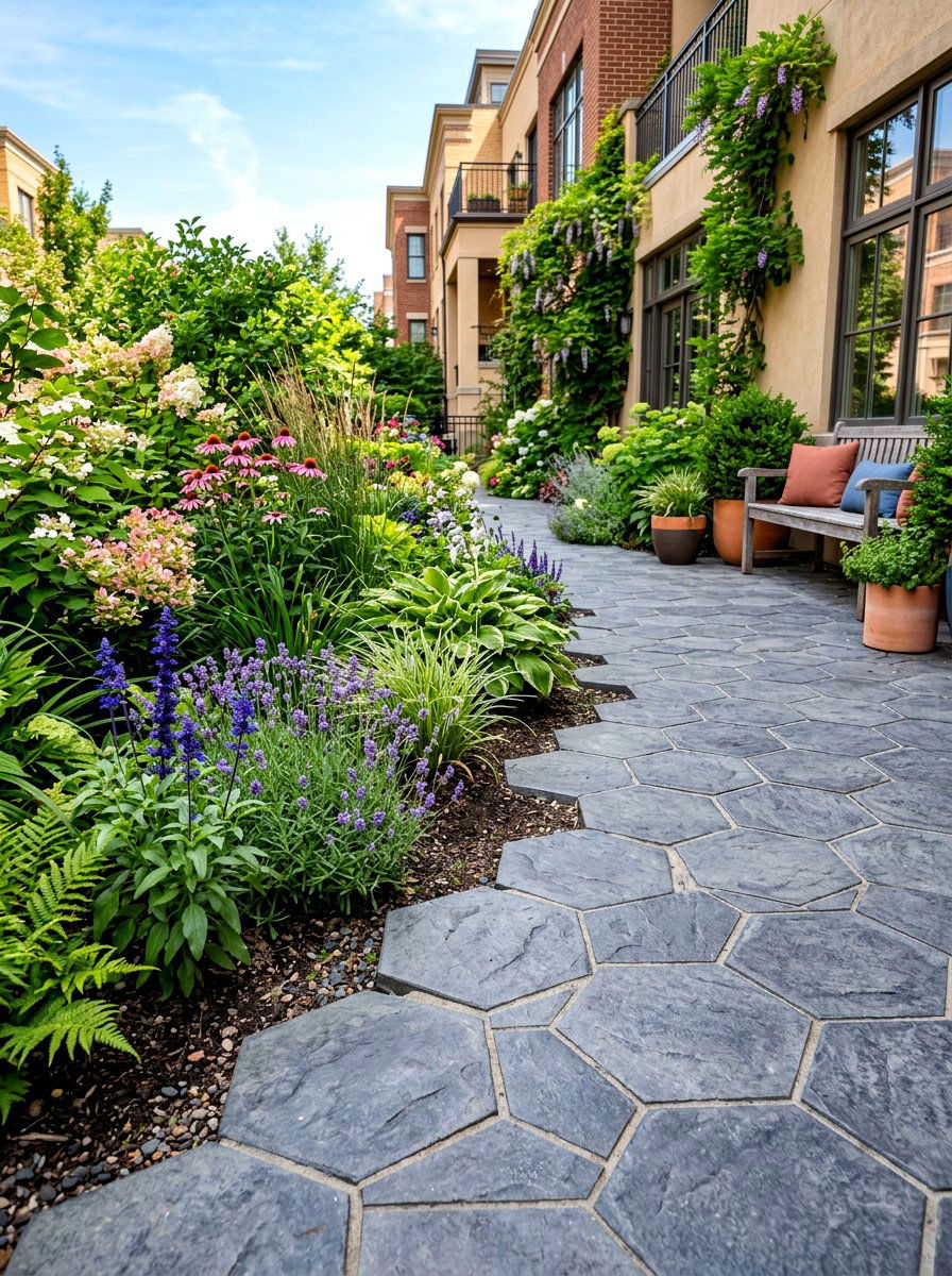 Geometric Tile Border - 30 concrete garden border ideas