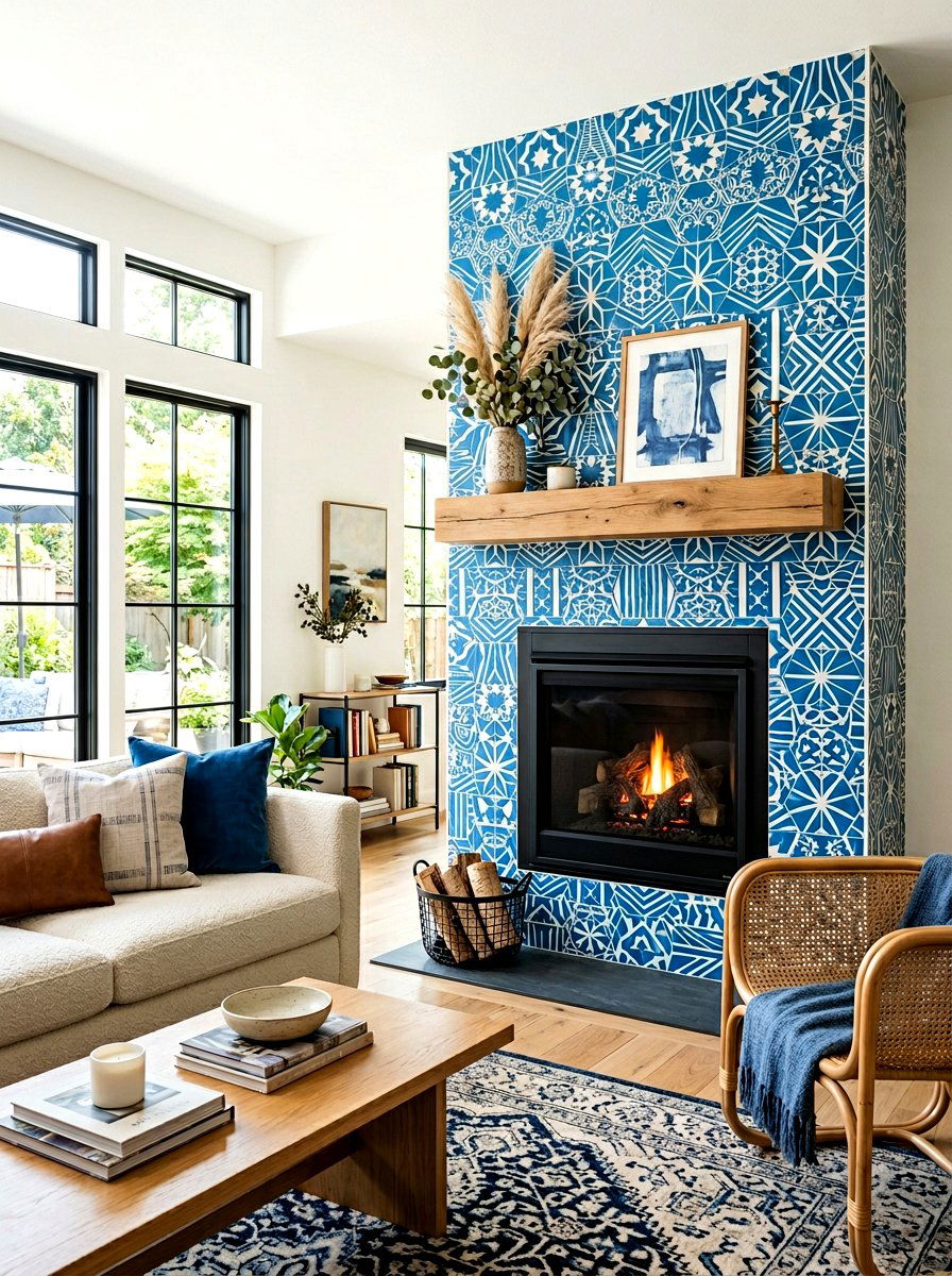 Geometric Tile Fireplace Surround - 30 corner fireplace ideas