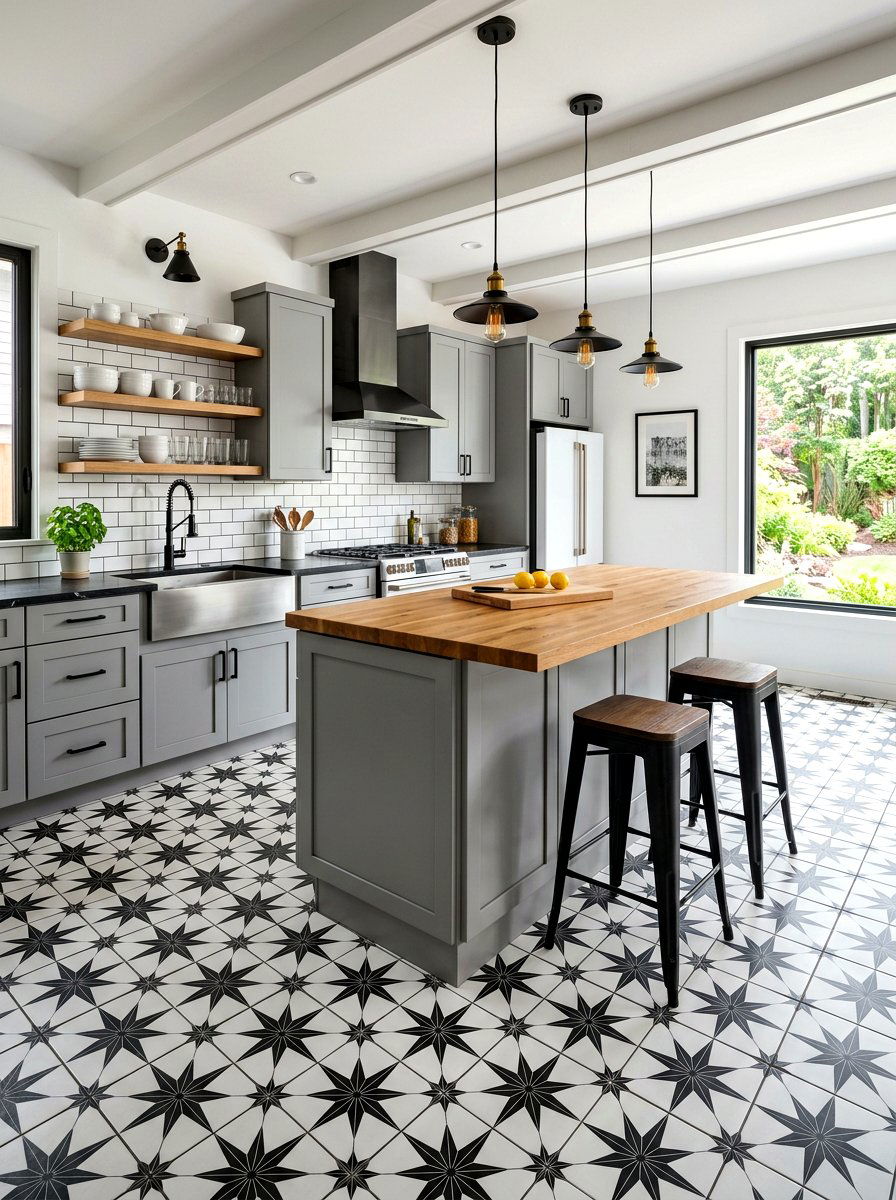 Geometric Tile Flooring - 30 eclectic kitchen ideas