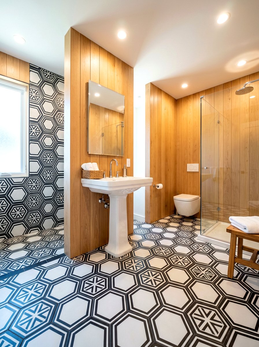 Geometric Tile Pattern - 30 cabin bathroom ideas