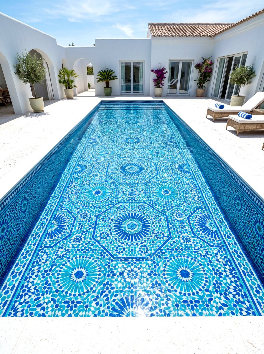 Geometric Tile Pool - 30 rectangular pool ideas