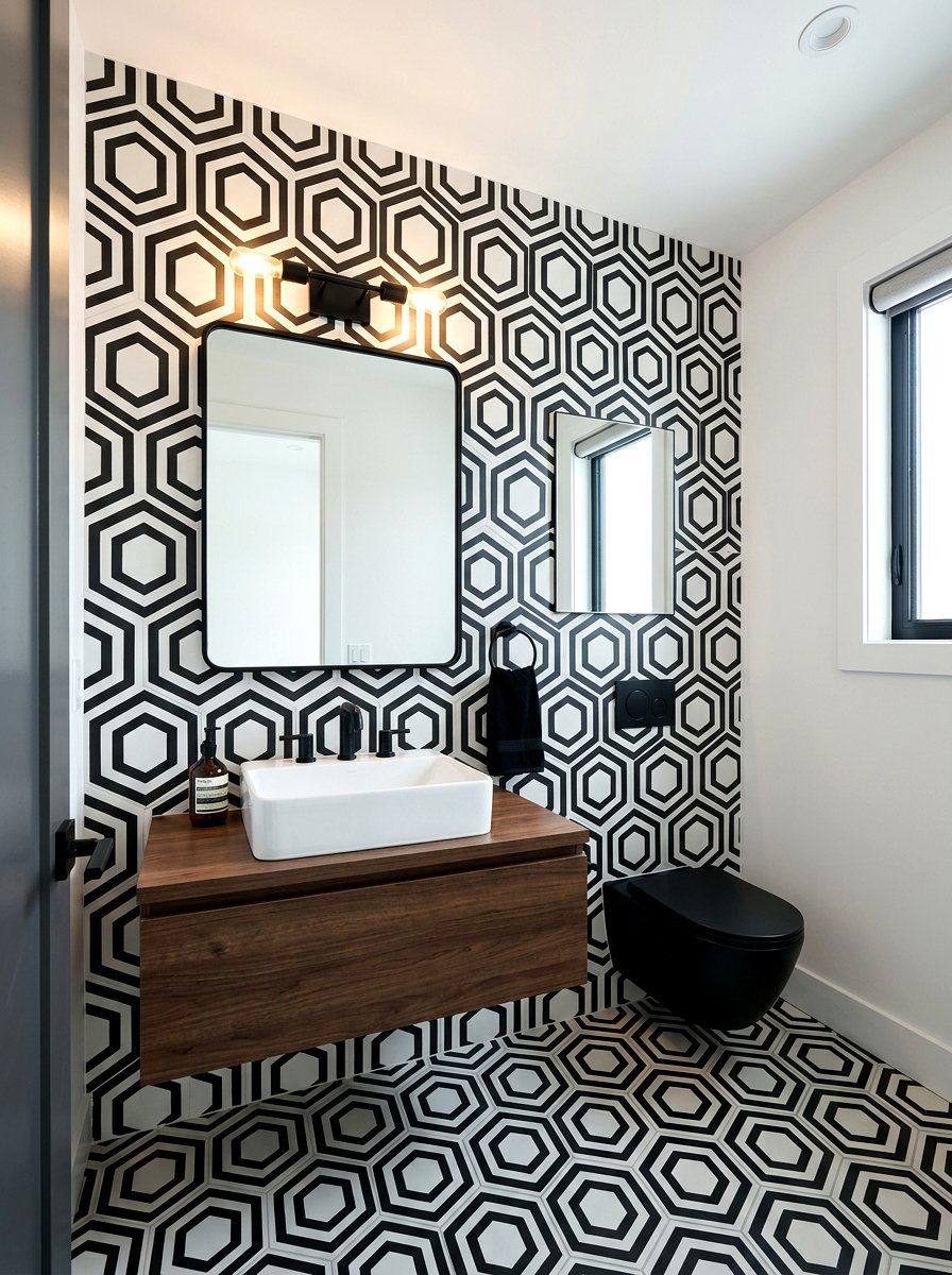 Geometric Tile Powder Room - 30 opulent powder room ideas