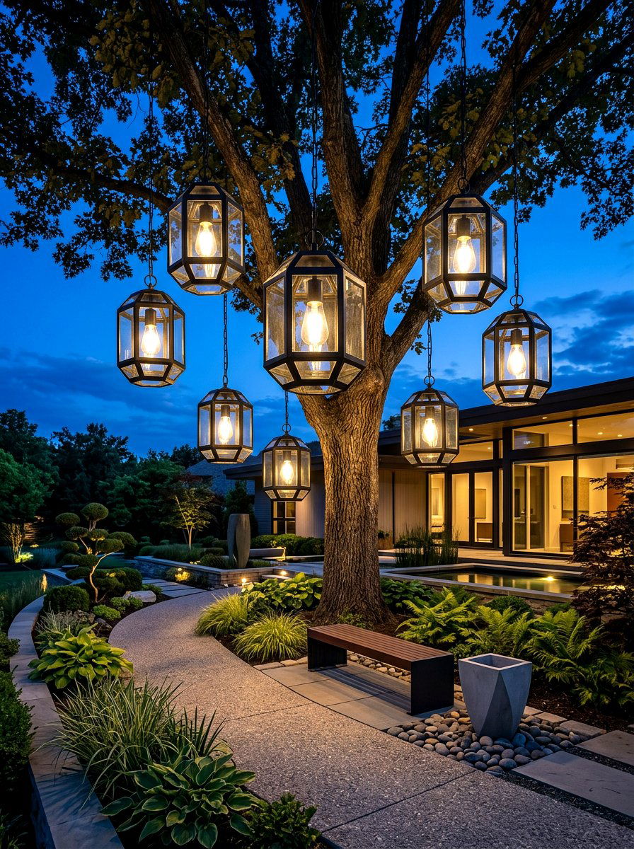 Geometric Tree Lantern - 30 tree lighting ideas